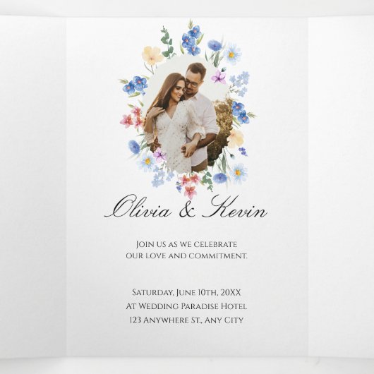 Salie Groene Wilde Bloem Drievoudige Trouw Uitnodi Drieluik Programma (Binnenkant midden)