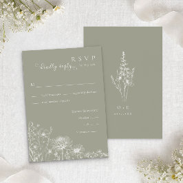 Salie Groene Wilde Bloem RSVP Kaart Trouw Inlegkaa