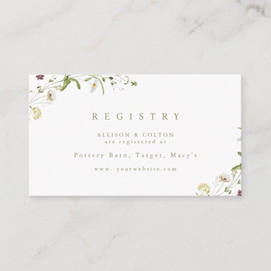 Salie Groene Wilde Bloem Rustieke Boho Bruidslijst Informatiekaartje (Voorkant)