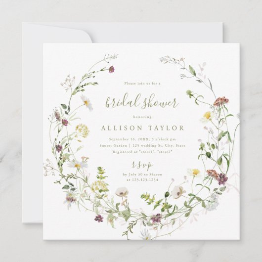 Salie Groene Wilde Bloem Rustieke Boho Bruiloft Fe Kaart (Voorkant)
