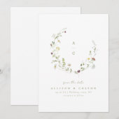 Salie Groene Wilde Bloem Rustieke Boho Trouwmonogr Save The Date (Voorkant / Achterkant)