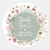 Salie Groene Wilde Bloem Vlinder Dank Je Ronde Sticker (Voorkant)