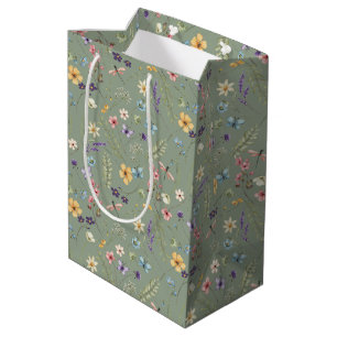 Salie Groene Wilde Bloem & Vlinder Medium Cadeauzakje