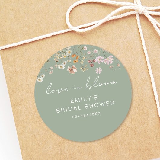 Salie Groene Wilde Bloemen Bruidsdouche Verliefd i Ronde Sticker