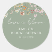 Salie Groene Wilde Bloemen Bruidsdouche Verliefd i Ronde Sticker (Voorkant)