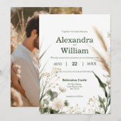 Salie Groene Wilde Bloemen en Pampas Boho Foto Kaart (Voorkant / Achterkant)