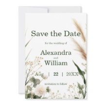 Salie Groene Wilde Bloemen en Pampas Save The Date