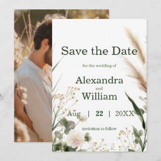 Salie Groene Wilde Bloemen en Pampas Save The Date
