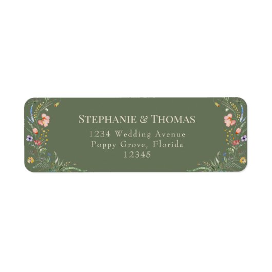 Salie Groene Wilde Bloemen Retouradres Sticker (Voorkant)