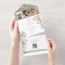 Salie Groene Wilde Bloemen Tuin Trouwfeest All In One Uitnodiging