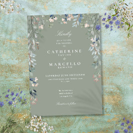 Salie Groene Wilde Bloemen Waterverf Bloemige Trou Kaart