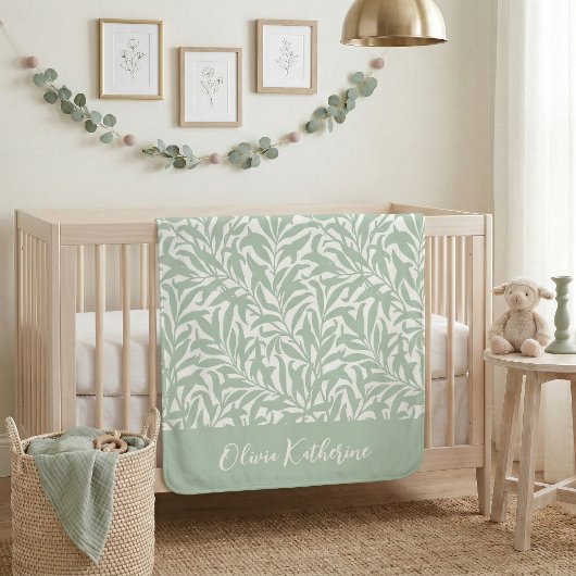 Salie Groene Wilgentak Monogram Sherpa Deken