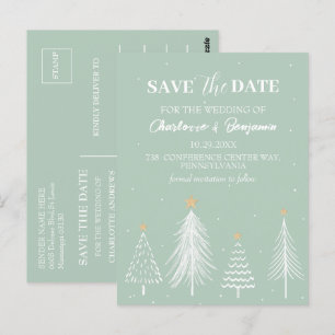 Salie Groene Winter Kerstmis Save the Date Huwelij Briefkaart