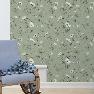 Salie groene Witte Bloem Bloemstuk Behang