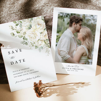 Salie Groene Witte Bloem Foto Bruiloft Save The Date