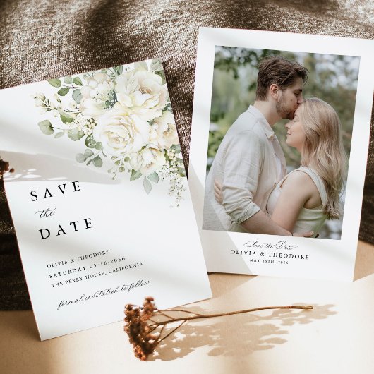 Salie Groene Witte Bloem Foto Bruiloft Save The Date