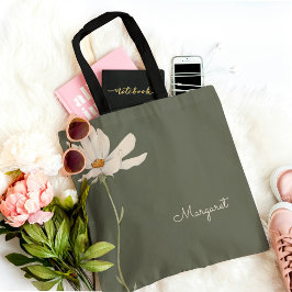 Salie Groene Witte Bloem Minimaal Eenvoudig Tote Bag