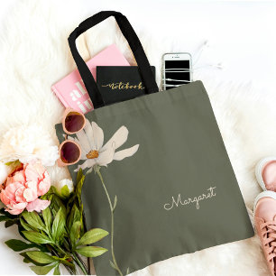 Salie Groene Witte Bloem Minimaal Eenvoudig Tote Bag
