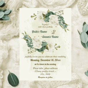 Salie Groene Witte Bloemen Botanische Bruiloft Kaart