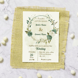 Salie Groene Witte Bloemen Botanische Bruiloft Kaart