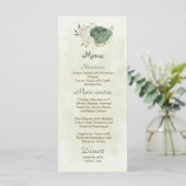 Salie Groene Witte Bloemen Botanische Bruiloft Menu (Staand voorkant)