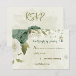 Salie Groene Witte Bloemen Botanische Bruiloft RSVP Kaartje