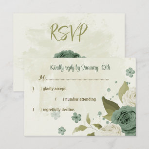 salie groene witte bloemen botanische bruiloft RSVP kaartje