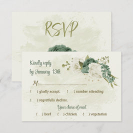 Salie Groene Witte Bloemen Botanische Bruiloft RSVP Kaartje