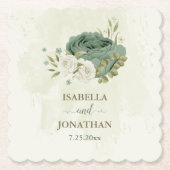 Salie groene witte bloemen bruiloft kartonnen onderzetters (Voorkant)