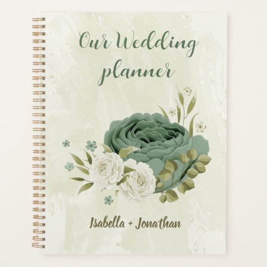 Salie groene witte bloemen bruiloft planner (Voorkant)