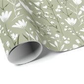 Salie Groene Witte Bloemige Bruiloft Feest Cadeaupapier (Rol Hoek)