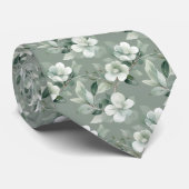 Salie Groene Witte Bloemige Elegante Formele Trouw Stropdas (Opgerold)