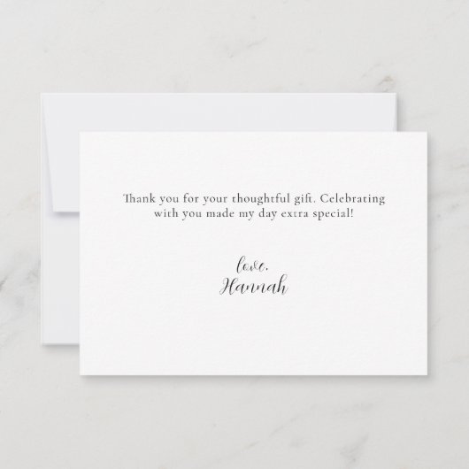 Salie groene witte bloemige script bedankkaart (Achterkant)