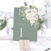 Salie Groene Witte Bloemige Trouwtafel Nummerkaart