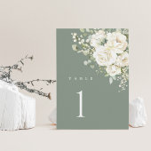 Salie Groene Witte Bloemige Trouwtafel Nummerkaart