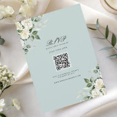 Salie Groene Witte Bloemrijke Script QR Code Trouw Kaart
