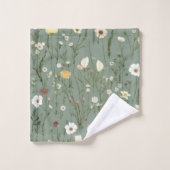 Salie Groene Witte Gele Wilde Bloemen Boho Trendy Bad Handdoek (Wasdoekje)
