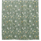 Salie Groene Witte Gele Wilde Bloemen Boho Trendy Douchegordijn (Voorkant)