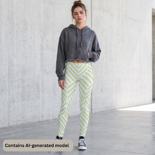 Salie groene witte geometrische chevron zigzagstre leggings