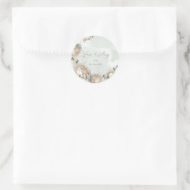 Salie Groene Witte Roos Bruiloft Ronde Sticker