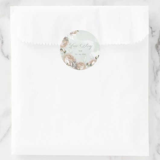 Salie Groene Witte Roos Bruiloft Ronde Sticker (Tas)