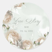 Salie Groene Witte Roos Bruiloft Ronde Sticker (Voorkant)