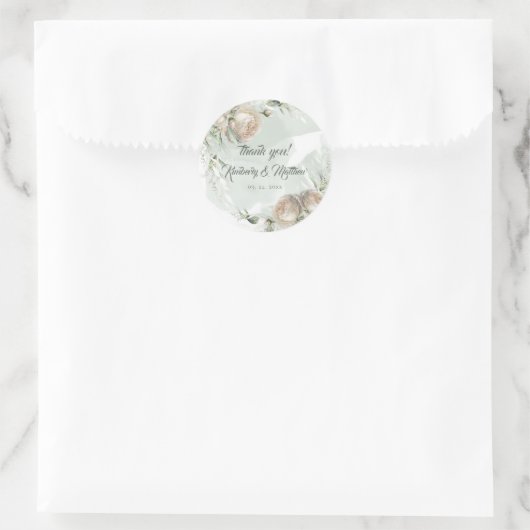 Salie Groene Witte Roos Huwelijk Ronde Sticker (Tas)