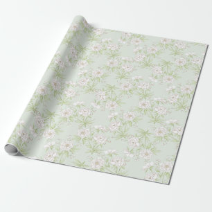 Salie Groene Witte Roos Trouwdag Cadeaupapier