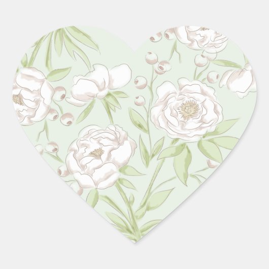 Salie Groene Witte Roos Trouwdag Hart Sticker (Voorkant)