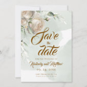 Salie Groene Witte Roos Trouwdag Save The Date (Voorkant)