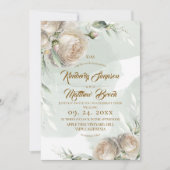 Salie Groene Witte Rozen Bruiloft Kaart (Voorkant)