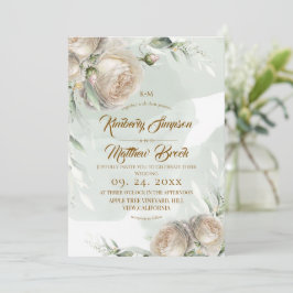 Salie Groene Witte Rozen Bruiloft Kaart
