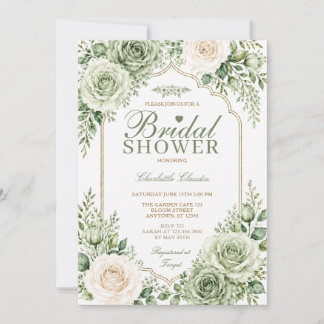 Salie Groene Witte Rozen Elegante Boho Bruidsuitno Kaart