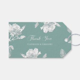 Salie Groene Witte Rozen Lijn Kunst Bedankt Trouwf Cadeaulabel